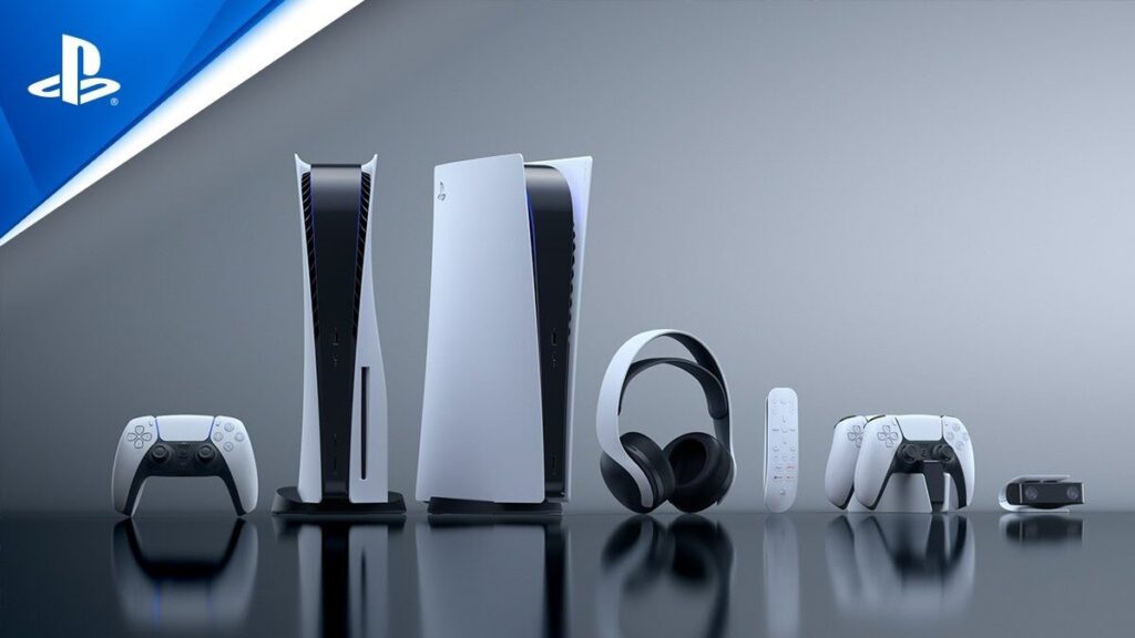 Imagem promocional dos consoles e acessórios Playstation 5