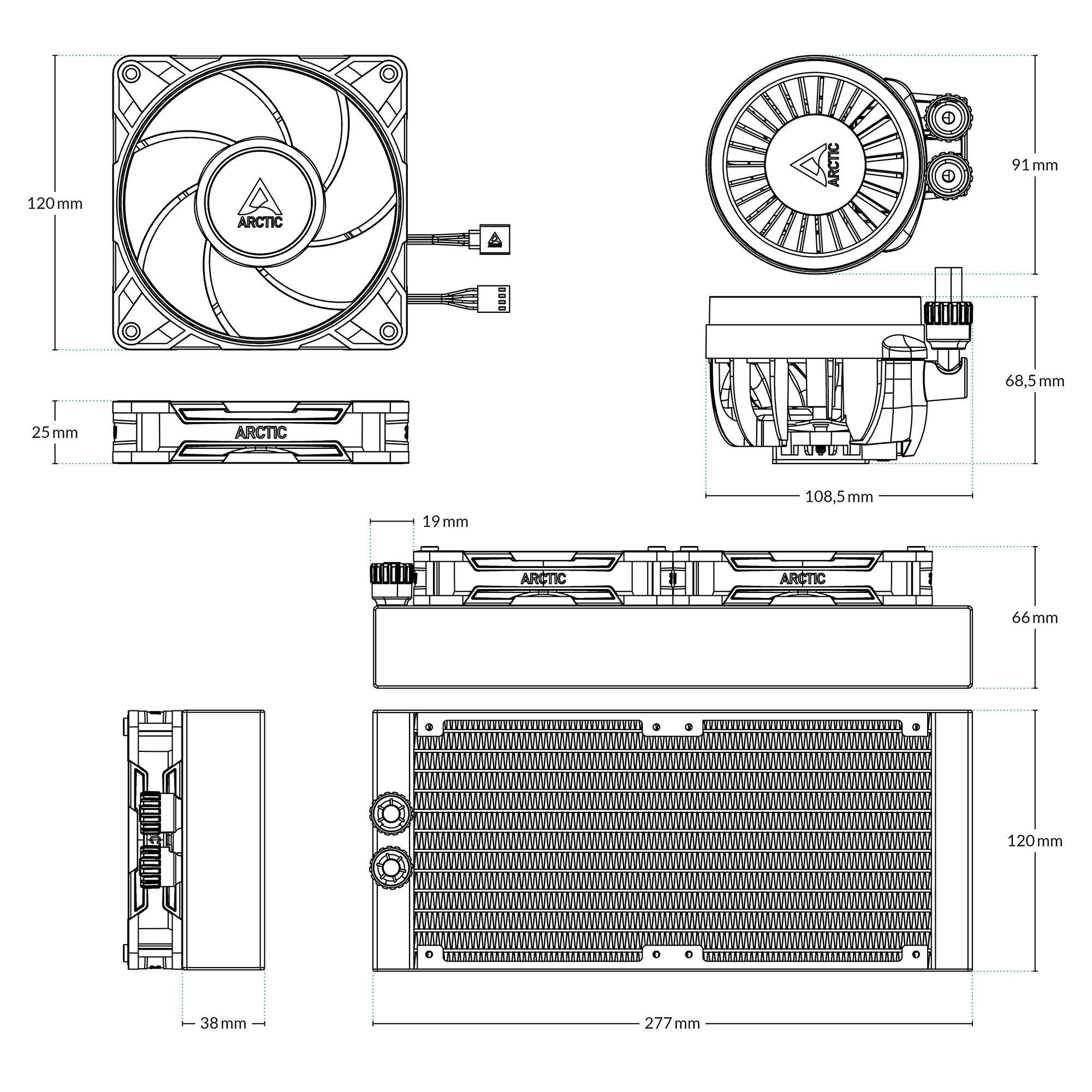 Dimensões oficiais do Arctic Liquid Freezer III Pro 240