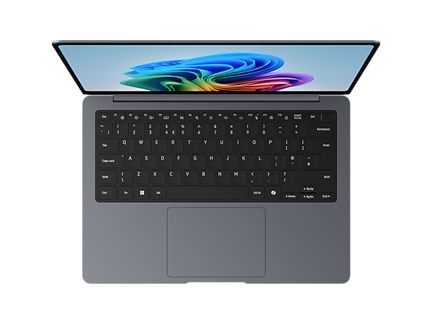 Galaxy Book6 Pro de 14 polegadas visto aberto por cima