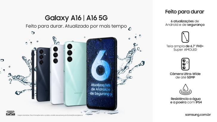 Galaxy A16 em cores oficiais divulgadas pela Samsung