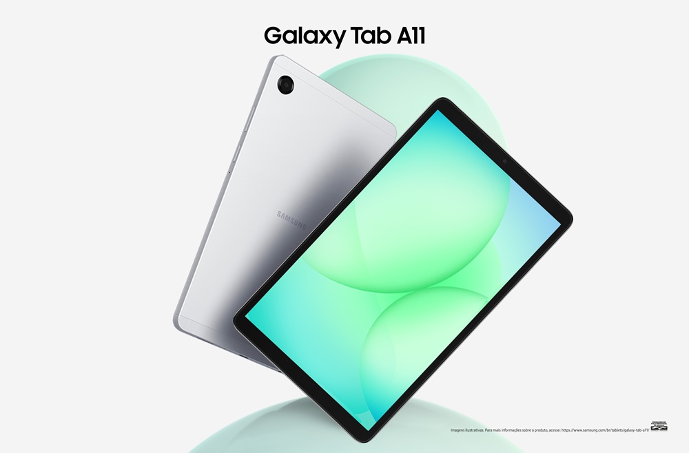 Galaxy Tab A11 prata visto pela frente e por trás