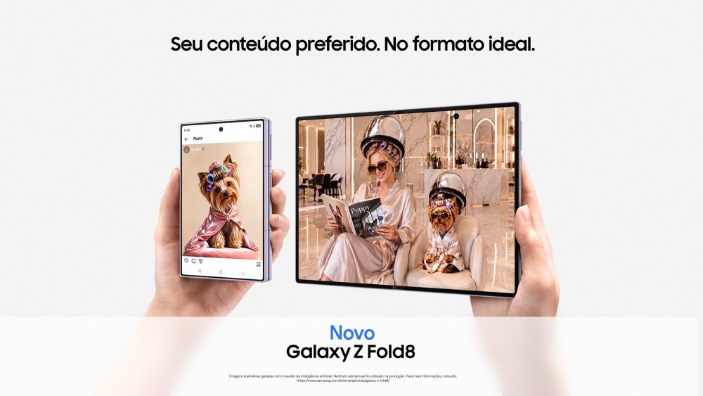 Galaxy Z Fold8 fechado e aberto demonstrando os dois formatos de tela