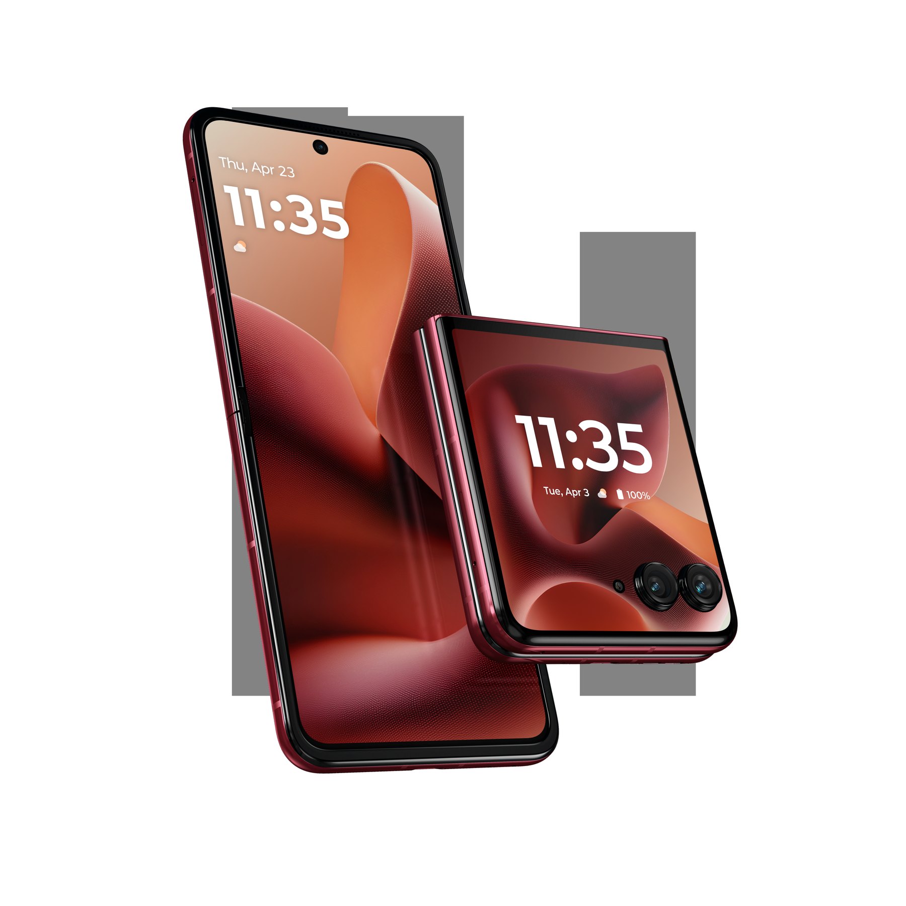 Motorola Razr 60 Ultra Rio Red aberto e fechado