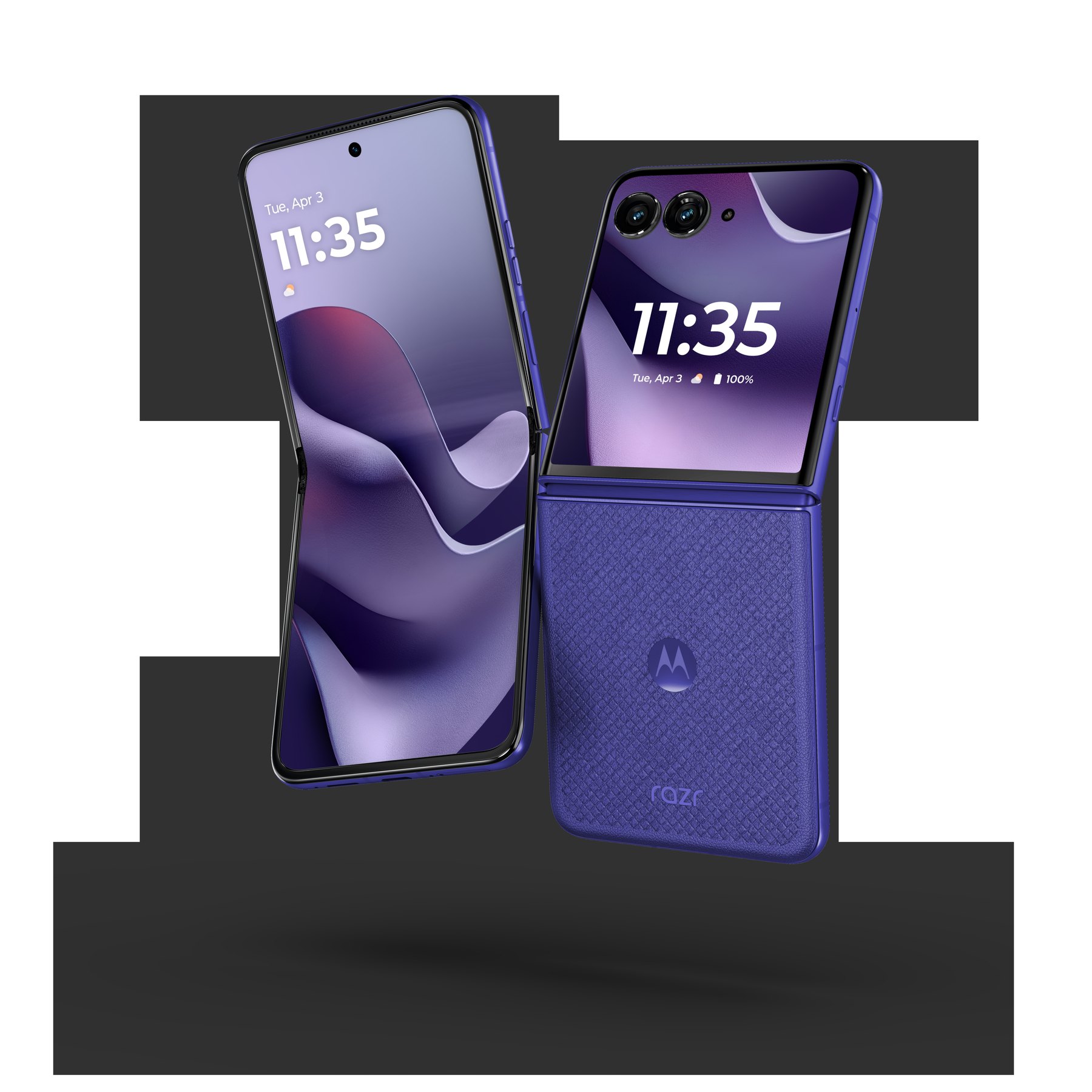 Motorola Razr 70 Ultra Orient Blue aberto e fechado