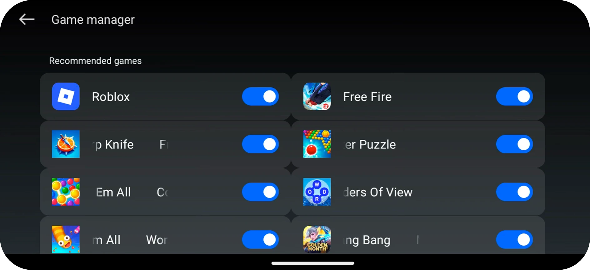 Gerenciador de jogos em celular Realme
