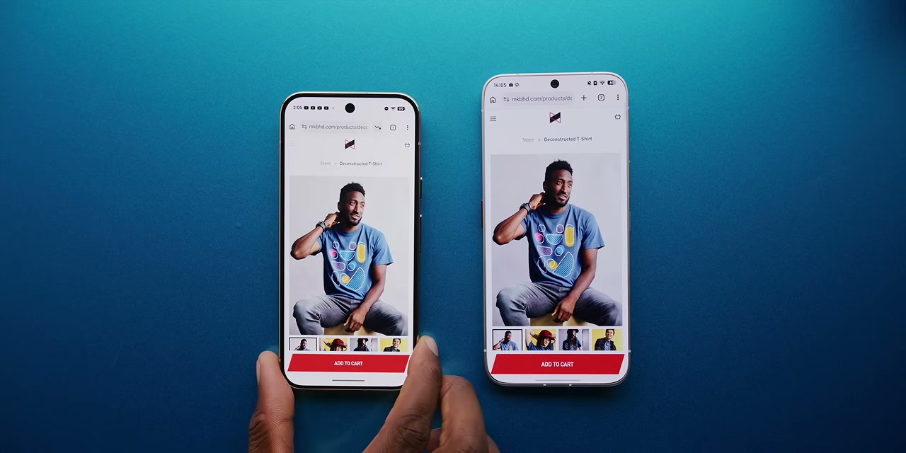 Comparação frontal do protótipo sem bordas com outro smartphone