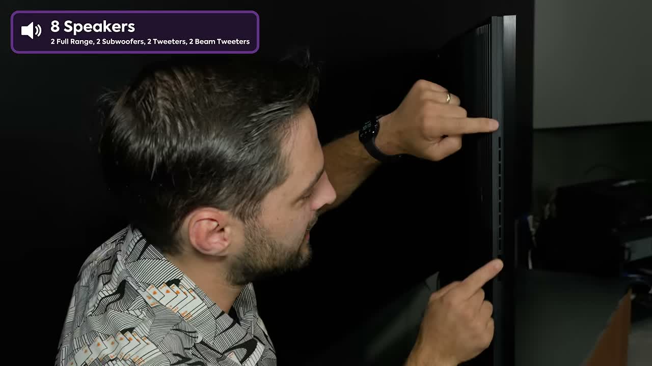Parte traseira e sistema de alto-falantes de TV Sony premium