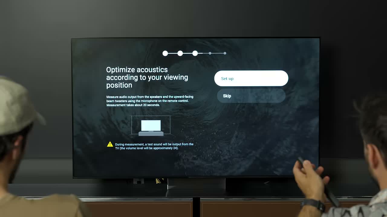 Tela inicial de configuração acústica em TV Sony Bravia