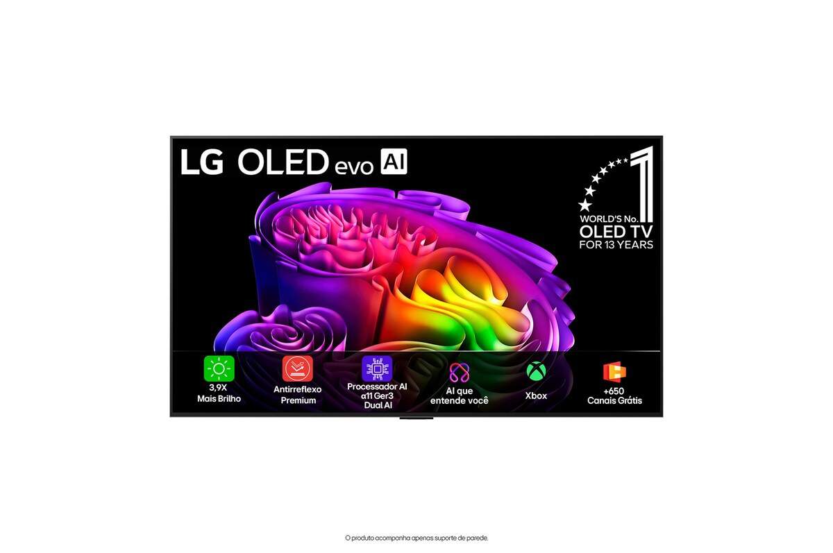 Vista frontal da TV LG OLED evo G6 de 65 polegadas