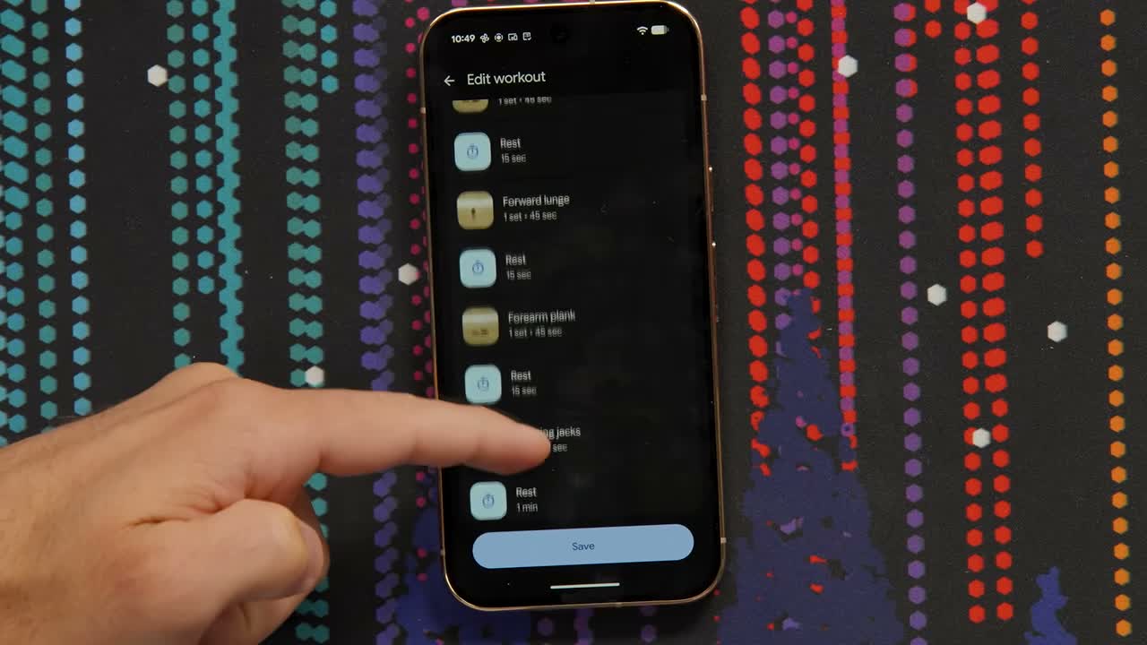 Tela para editar exercícios de um treino no Google Health