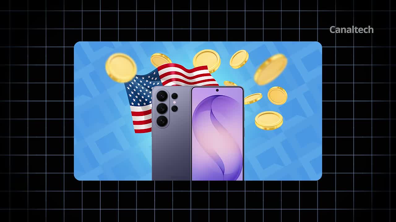 Ilustração de celular e moedas em análise sobre alta dos eletrônicos