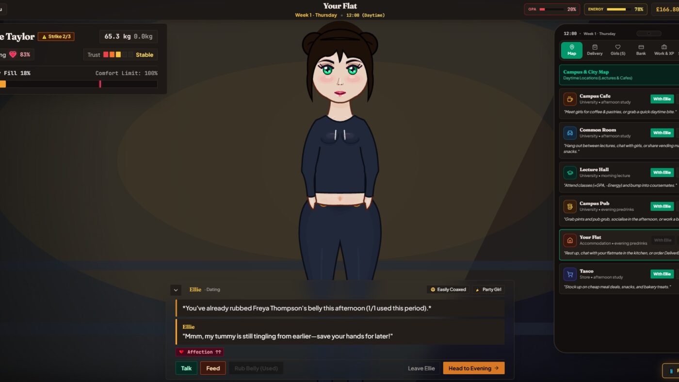 Freshman 150: visual novel grátis no navegador com motor corporal procedural